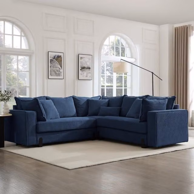 Home Detail Hayley L-Shape Corner Sofa in Blue Bouclé Fabric with Metal Frame, W: 233 cm, D: 85 cm, H: 85 cm – 1