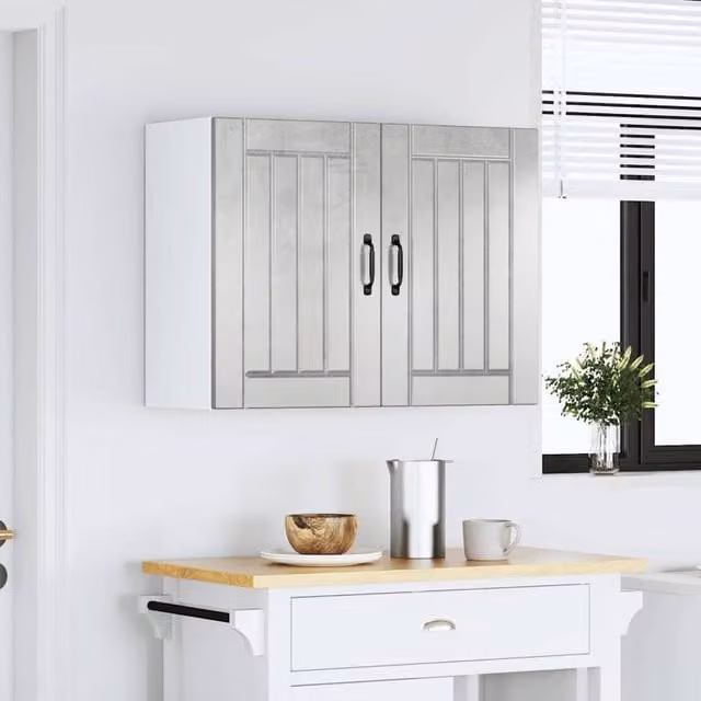 Berkfield Home Lucca Kitchen Wall Cabinet in Concrete Grey with Glass Doors