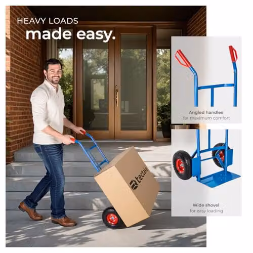 tectake Heavy-Duty Sack Barrow with Steel Frame and Pneumatic Tyres, Blue – 4