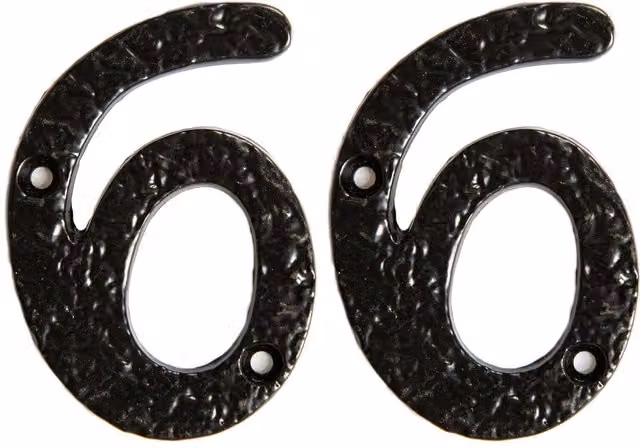 Hammer and Tongs Rustic Iron Number 6 Wall Numeral, Black, Pack of 2, Height: 7.5 cm – 1