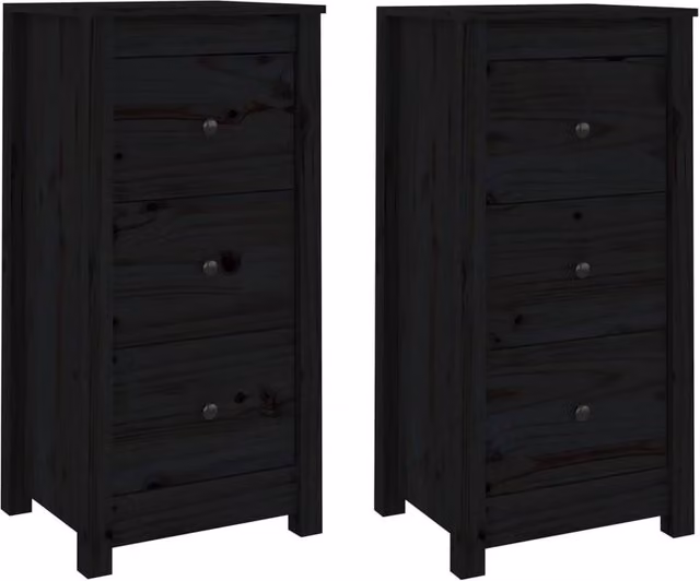 Berkfield Home Set of 2 Black Rustic Solid Wood Pine Sideboards, W/D/H: 40 x 35 x 80 cm