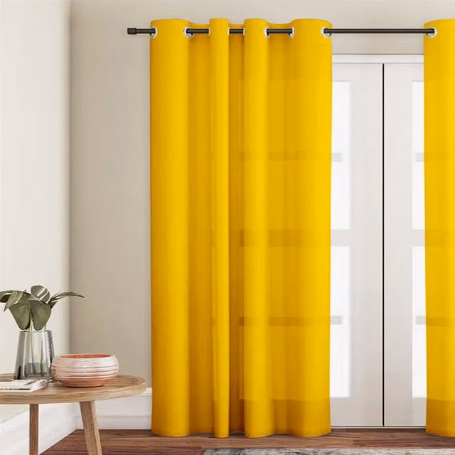 Roseley Yellow Plain Eyelet Voile Fabric Panel Curtain, Width: 91.44 cm