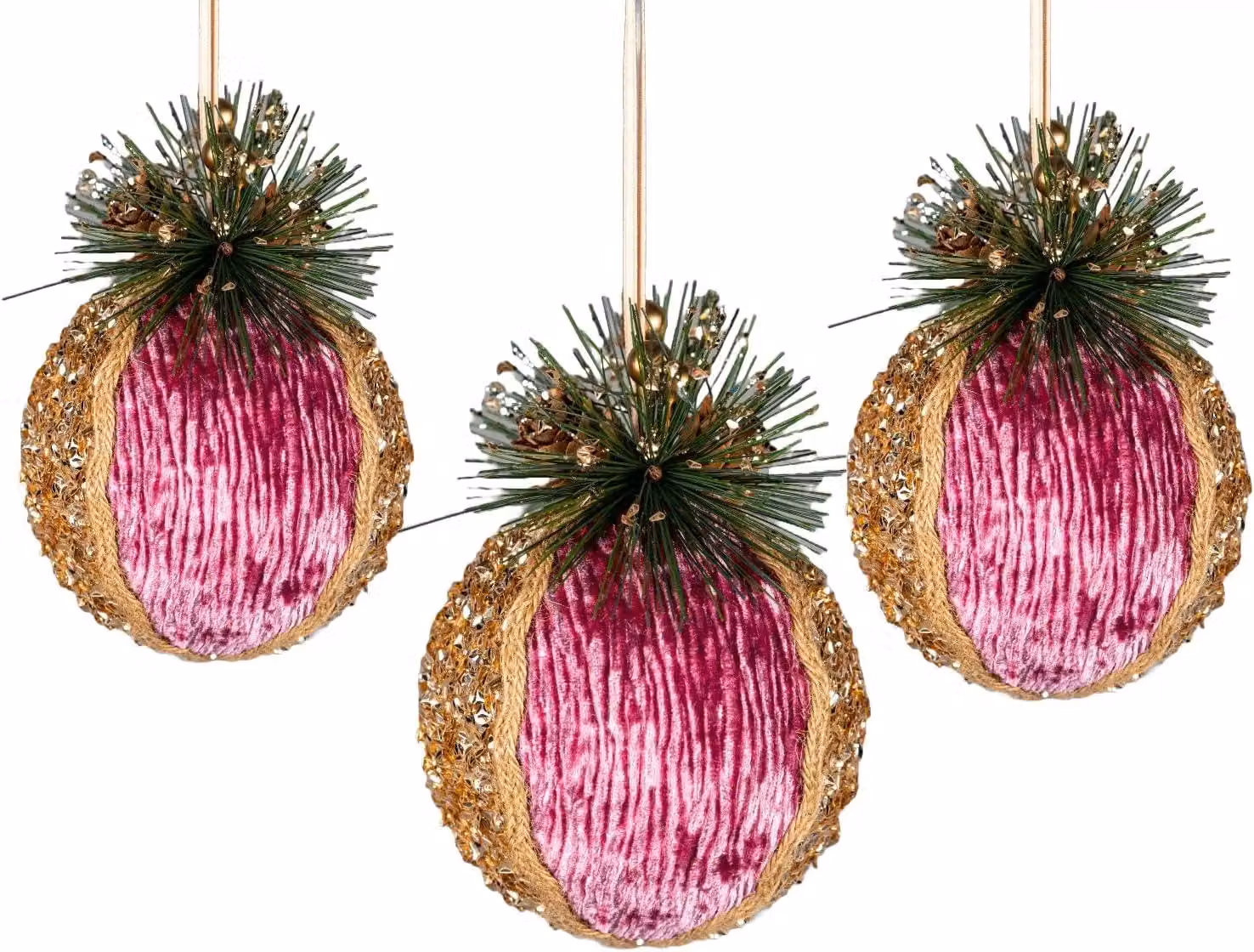 Shatchi Pink and Gold Glitter Bauble Christmas Hanging Decoration, Diameter: 11.5 cm – 3
