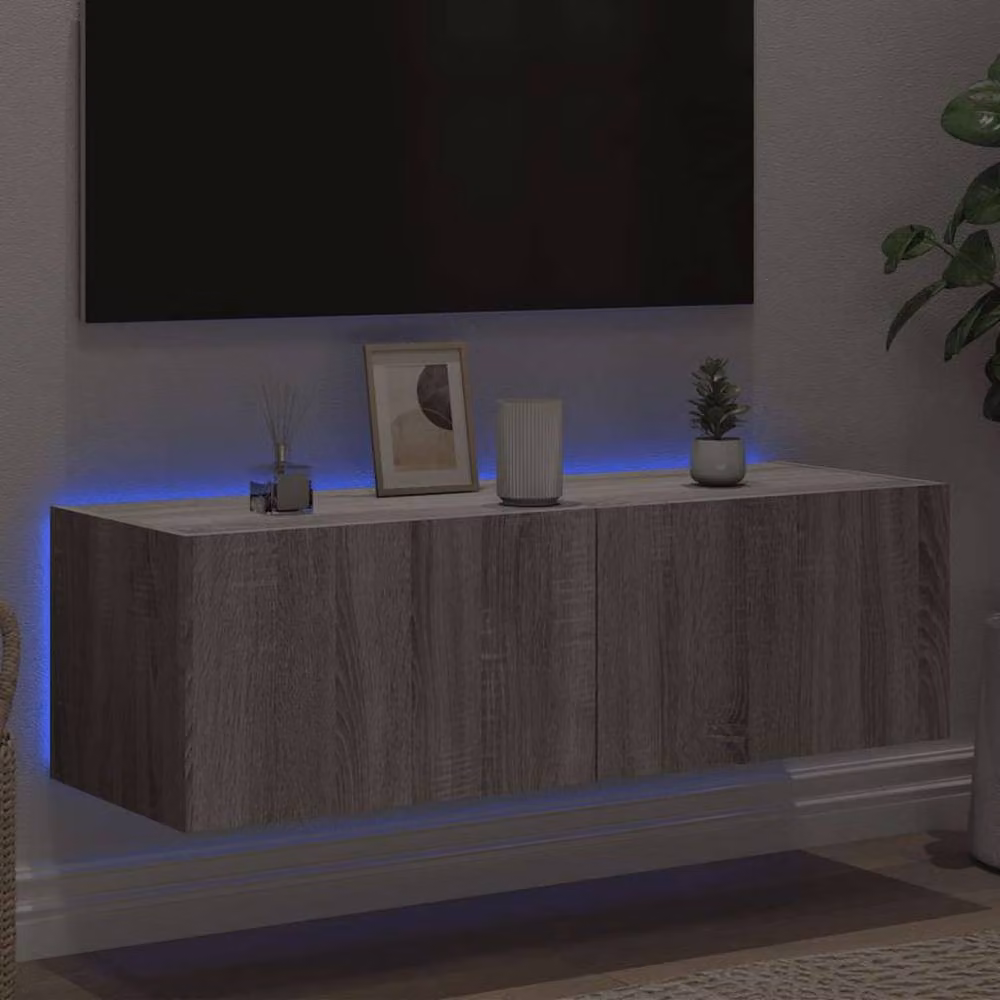 Berkfield Home TV Wall Cabinet with LED Lights in Grey Sonoma, W/D/H: 100 x 35 x 31 cm – 3