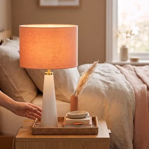 Happy Homewares Peach Palazzo Textured Linen Fabric Circular Lamp Shade, Diameter: 30 cm, Height: 20 cm – 2