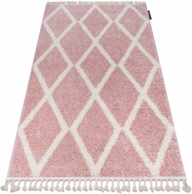 RugsX Berber Geometric Boho Rectangular Rug in Pink and Grey, W: 120 cm, L: 170 cm – 1