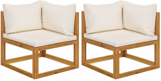 Berkfield Home 2-Piece L-Shape Sectional Corner Sofa Set in Beige with Acacia Wood Frame and Cushions