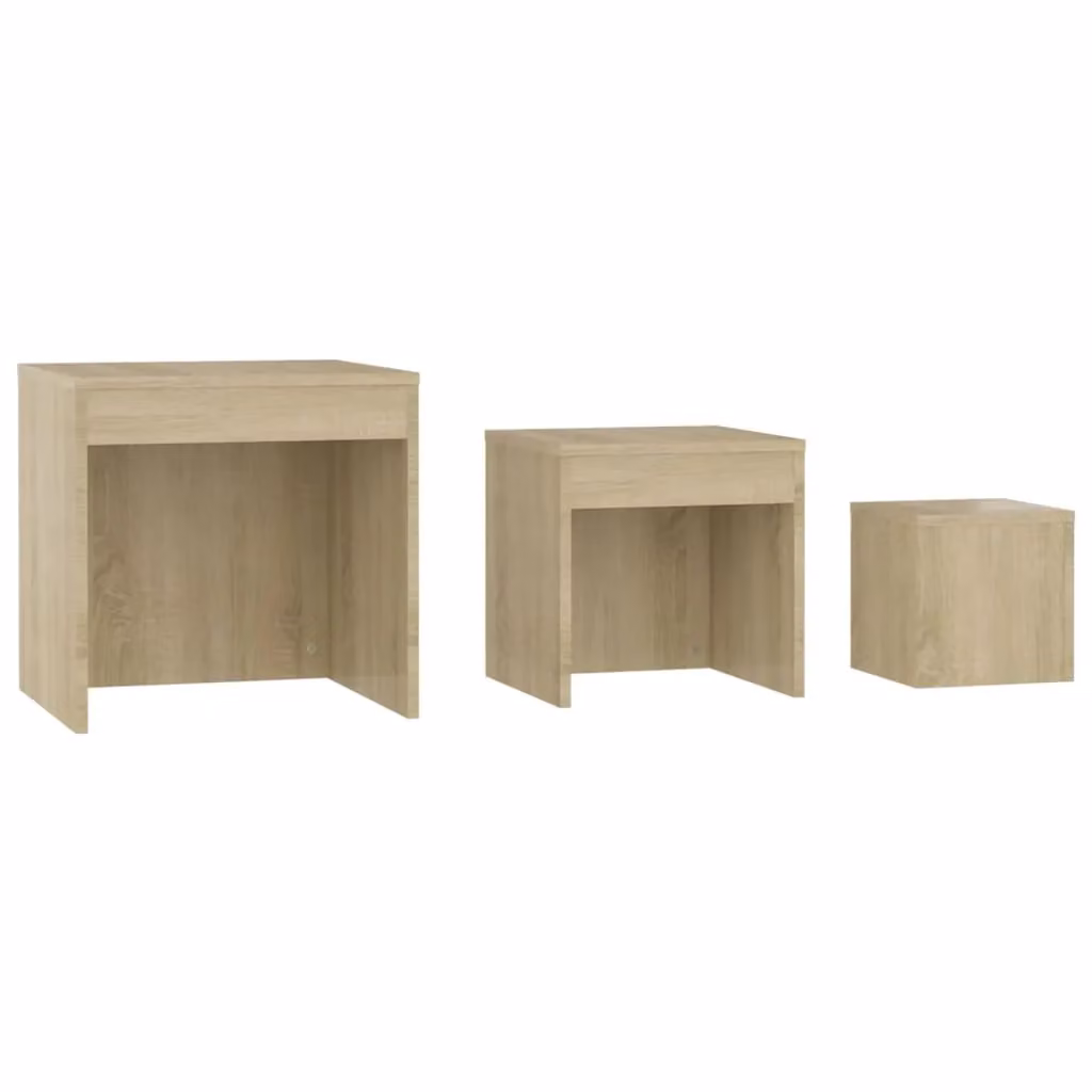 Berkfield Home Nesting Tables, 3 Piece Set in Sonoma Oak Brown Engineered Wood – 3