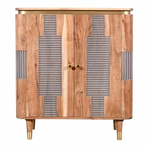 Indian Hub Geometric Acacia Wood Sideboard in Brown, W80 x D40 x H95 cm
