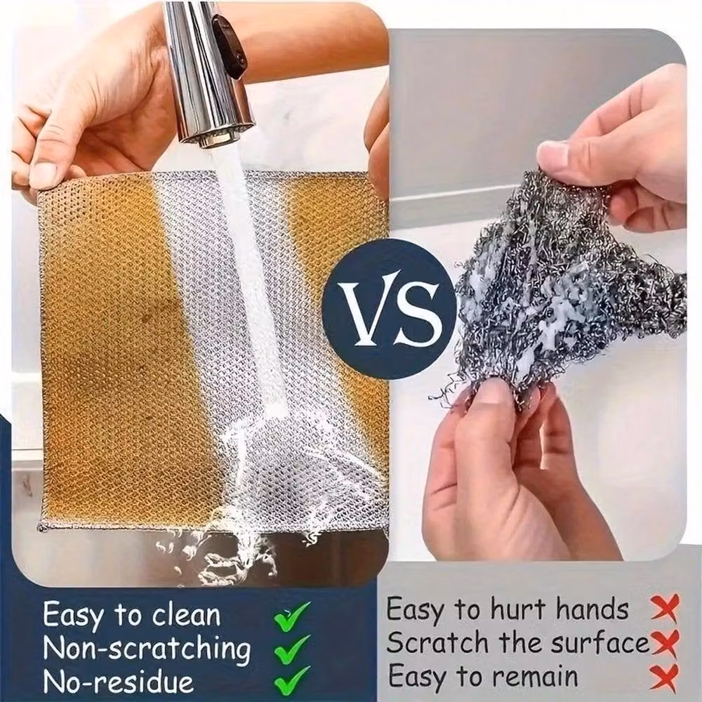 SPETLEK Silver Steel Wire Dish Cloths, Reusable Scrubbing Rags, 0.6m2 – 2
