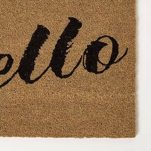 Homescapes Hello Coir Doormat with Non-Slip Rubber Back, Brown and Black, W: 60 cm, D: 40 cm – 2