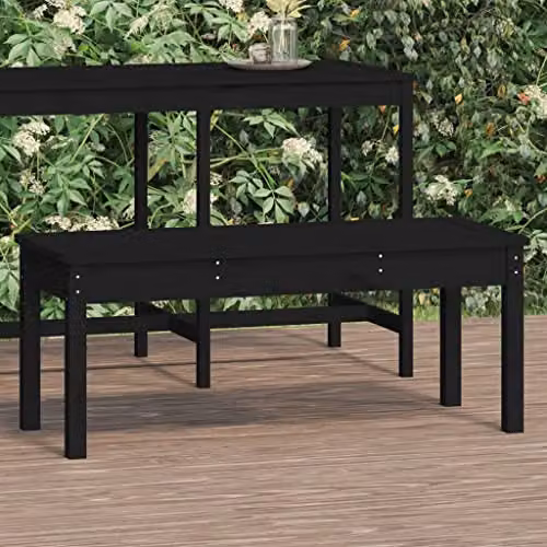 vidaXL Garden Bench in Black Solid Pine Wood, W/D/H: 109 x 44 x 45 cm