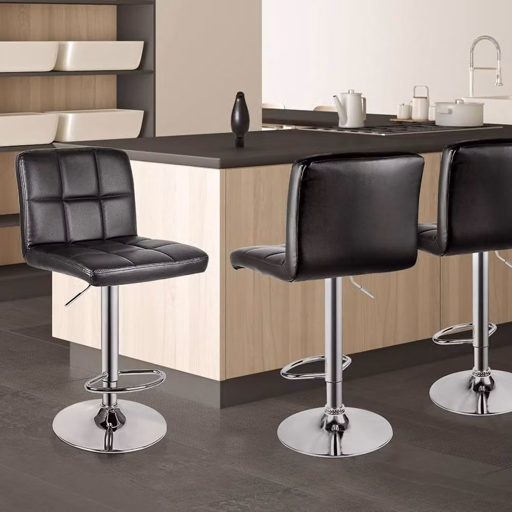 Gartistgo Set of 2 Adjustable Swivel Bar Stools in Black PU Leather – 5