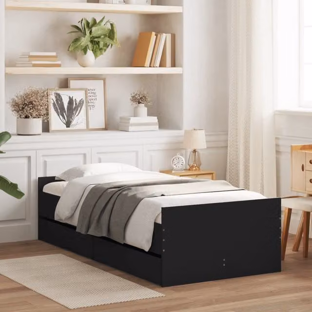 Berkfield Home Single Bed Frame with Drawers, Black, W/D/H: 90 x 190 cm – 1