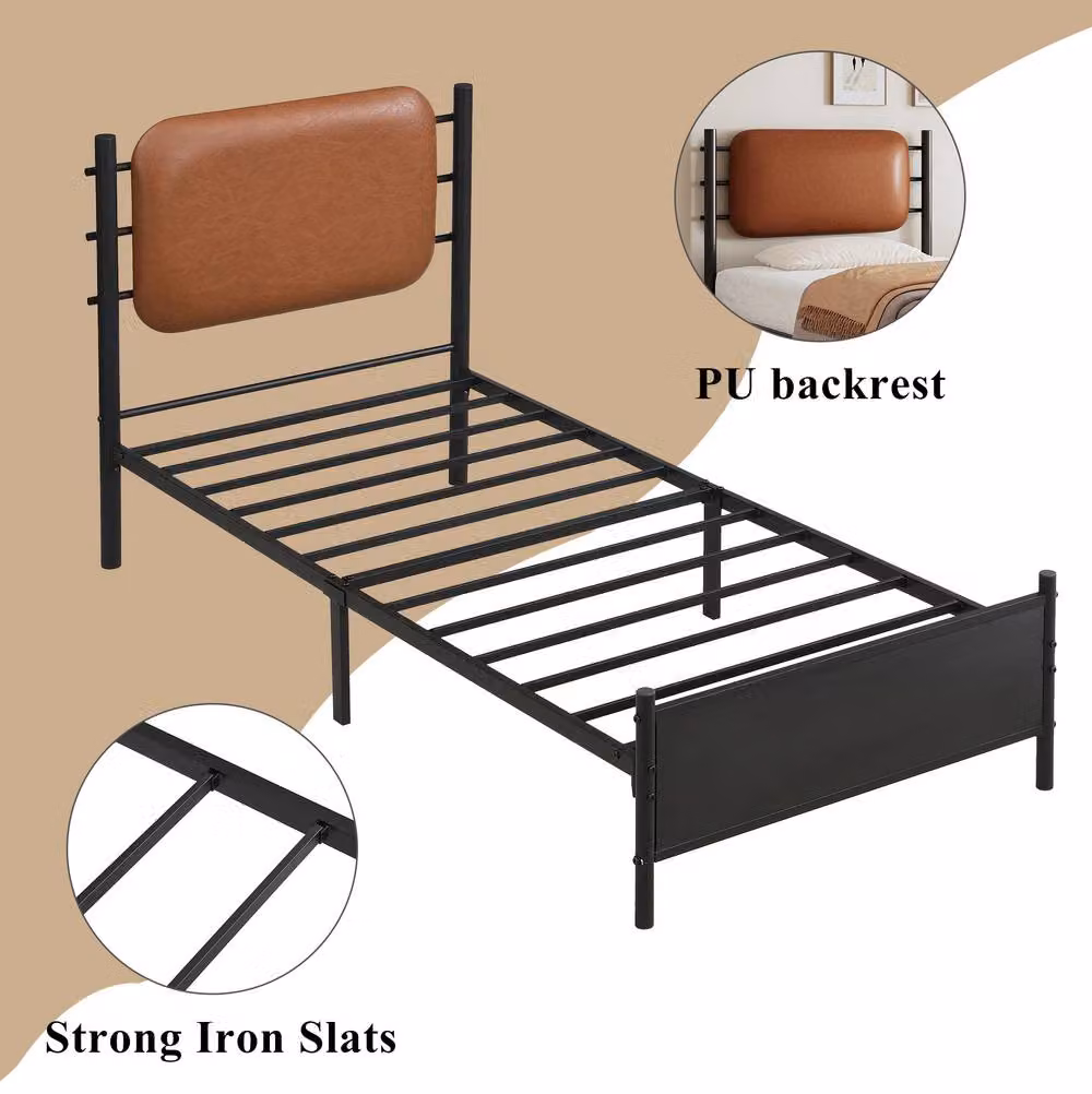 STILVORA Single Bed Frame with Upholstered PU Leather Headboard in Black, W/D/H: 90 x 190 cm – 3