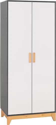 Seconique Cleveland 2 Door Double Wardrobe in White and Grey Industrial Style, W/D/H: 192 x 52 x 80 cm