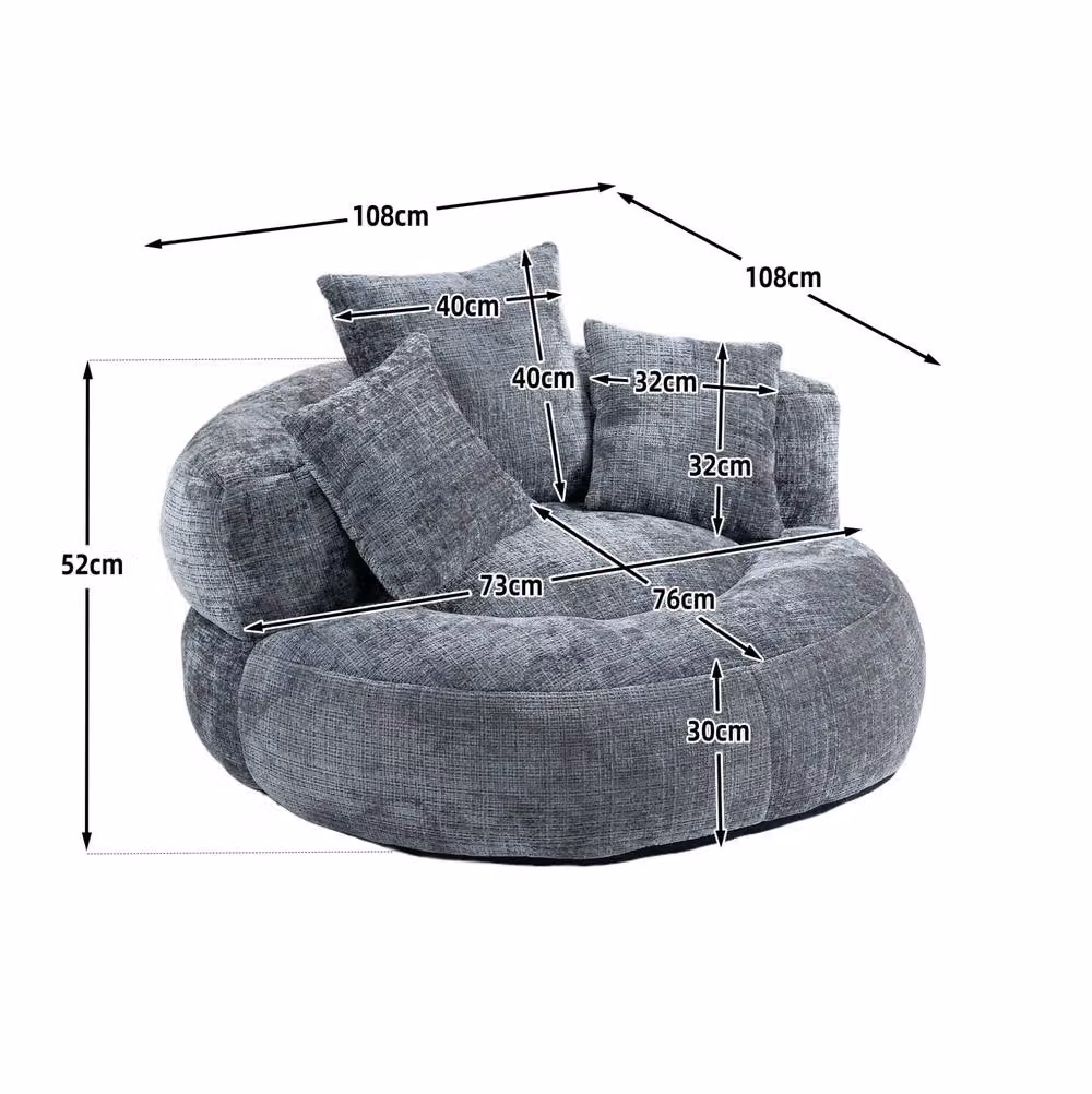 STILVORA Grey Chenille Bean Bag Chair with Armrests W/D/H: 108.0 x 52.0 x 76.0 cm – 2