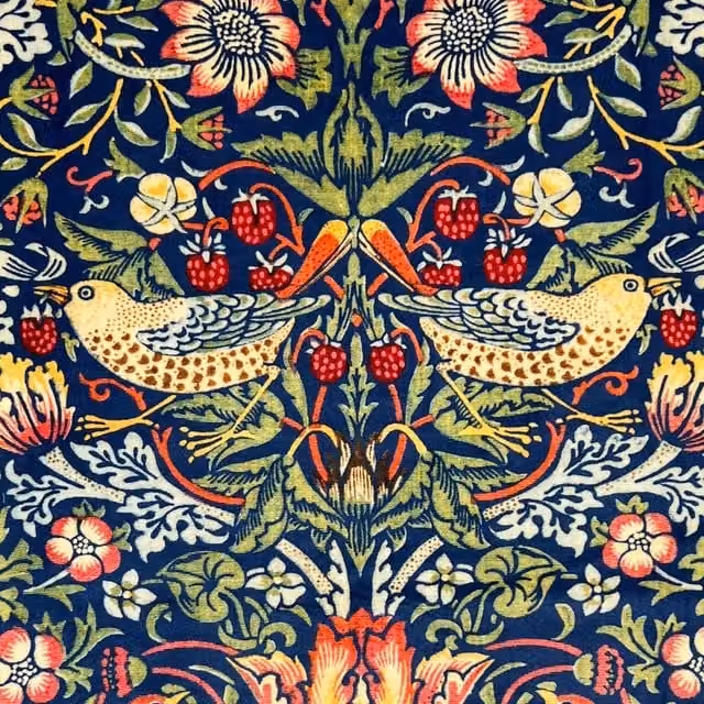 William Morris Strawberry Thief Velvet Fabric in Blue