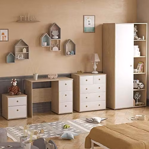 Junior Vida Neptune 4 Piece Childrens Bedroom Furniture Set in White and Oak