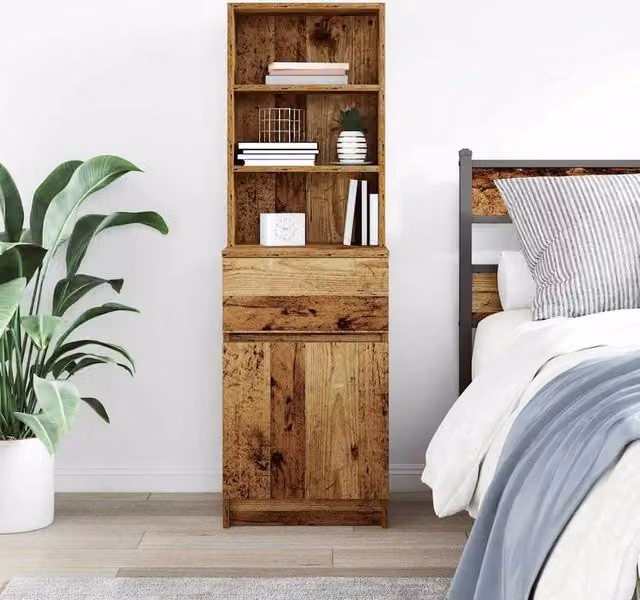 Berkfield Home Durable Bedside Cabinet in Old Wood, Brown, W/D/H: 39 x 35 x 125 cm – 1