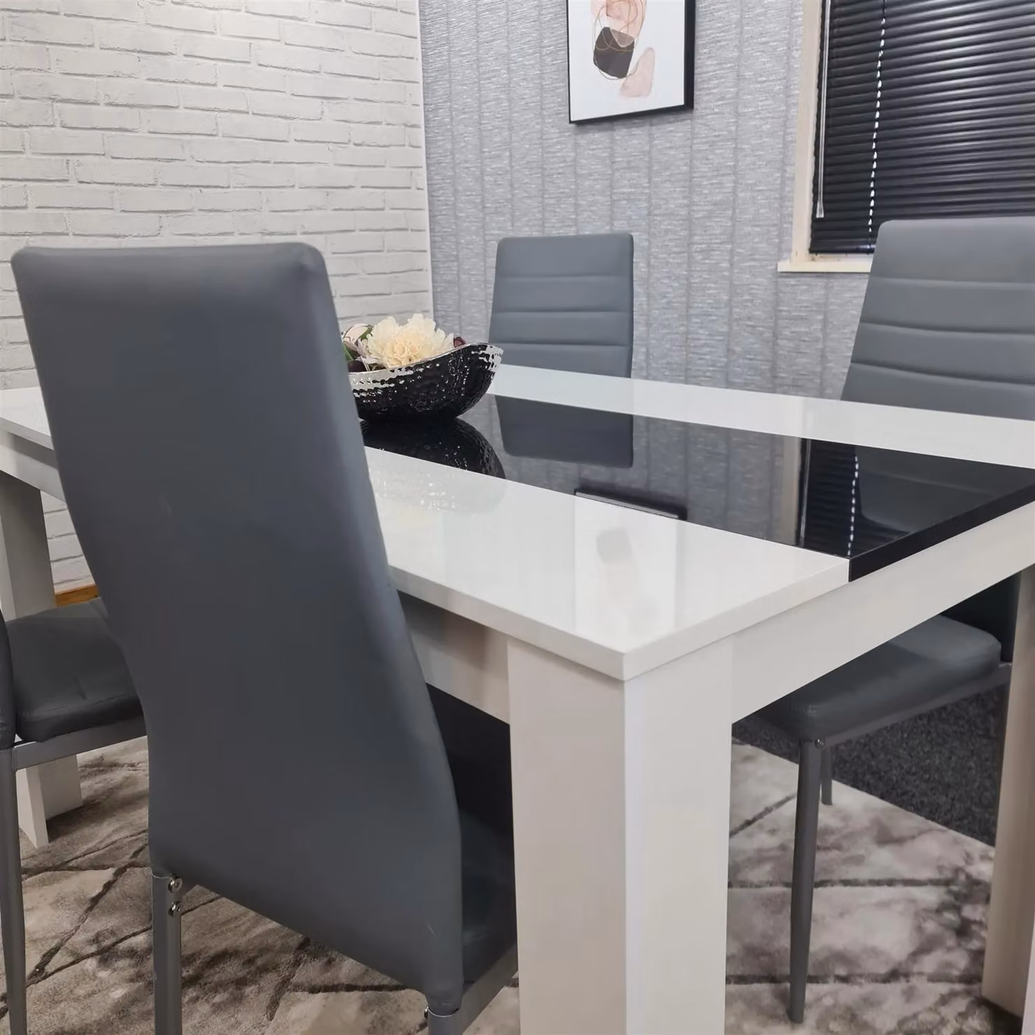 KOSY KOALA Modern Dining Table and 4 Grey Faux Leather Chairs Set, Brown Rectangular Table with White and Black Accents, W/D/H: 140 x 80 x 75 cm – 2
