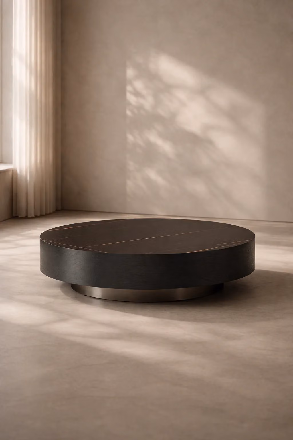 Tommy Franks Coin Coffee Table in Black and Gold Ceramic Marble, Diameter: 105 cm, Height: 30 cm