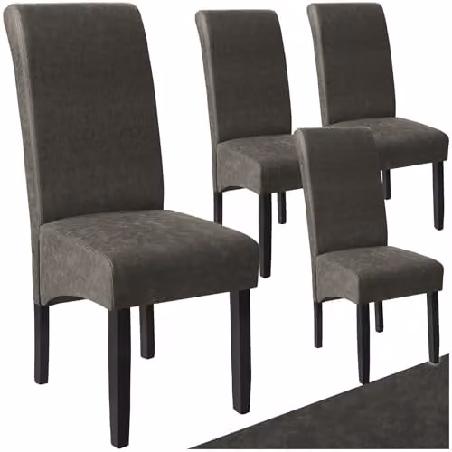 tectake Set of 4 Dining Chairs with Synthetic Leather Covers and Wood Legs in Grey – 1