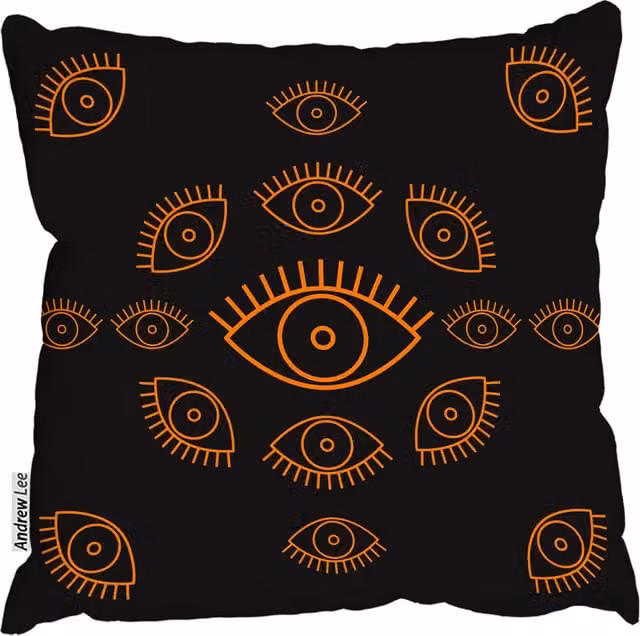 Andrew Lee Eye Icon Graphic Square Cushion, Orange and Black, W/D/H: 60 x 60 x 1 cm