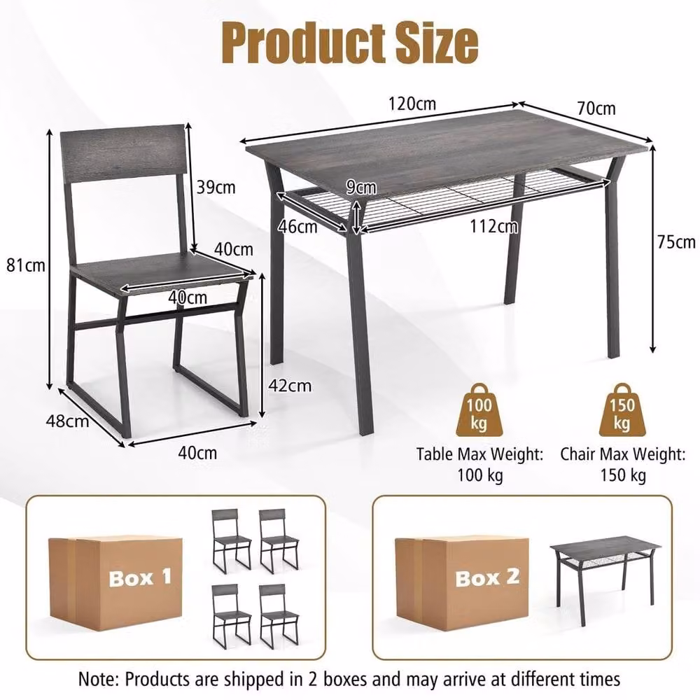 KORVIXA Industrial Dining Set with Rectangular Table and Chairs in Grey – 2