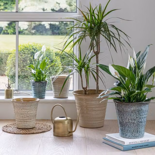 Ivyline Vallo Reactive Glaze Tapered Blue Ceramic Planter, H 26.5 cm x D 29.5 cm