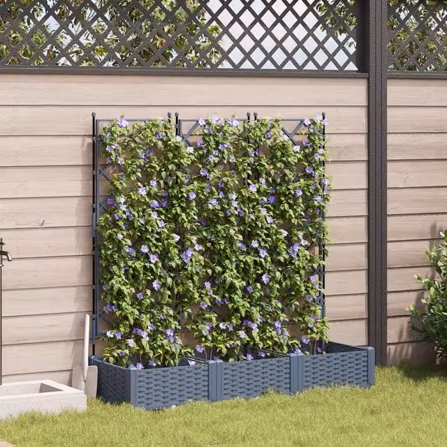 Berkfield Home Garden Planter with Trellis, 3 Piece Set, Grey, W: 120 cm, D: 40 cm, H: 125.5 cm