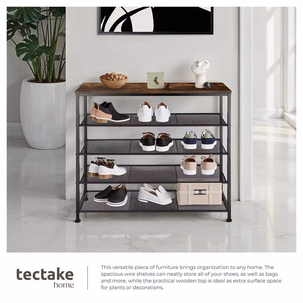tectake Sheffield Industrial Freestanding Shoe Rack in Dark Brown – 4