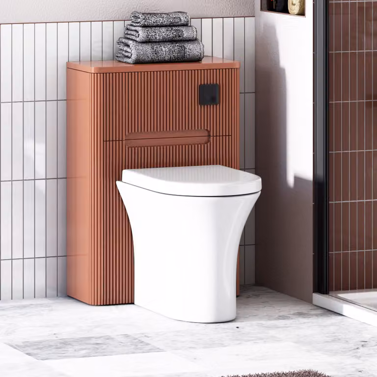 Avenza Terracotta Clay BTW WC Unit with Breeze Rimless Toilet Pan, Seat and Cistern, Width: 55 cm