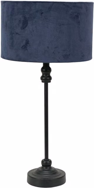 ValueLights Maggie Black Table Lamp with Blue Fabric Cylinder Shade