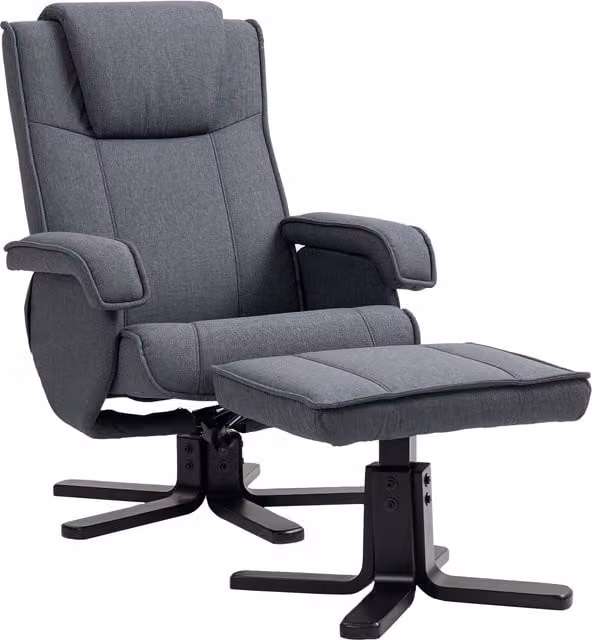 HOMCOM Rocker Swivel Recliner Chair with Footstool in Charcoal Grey Linen – 1
