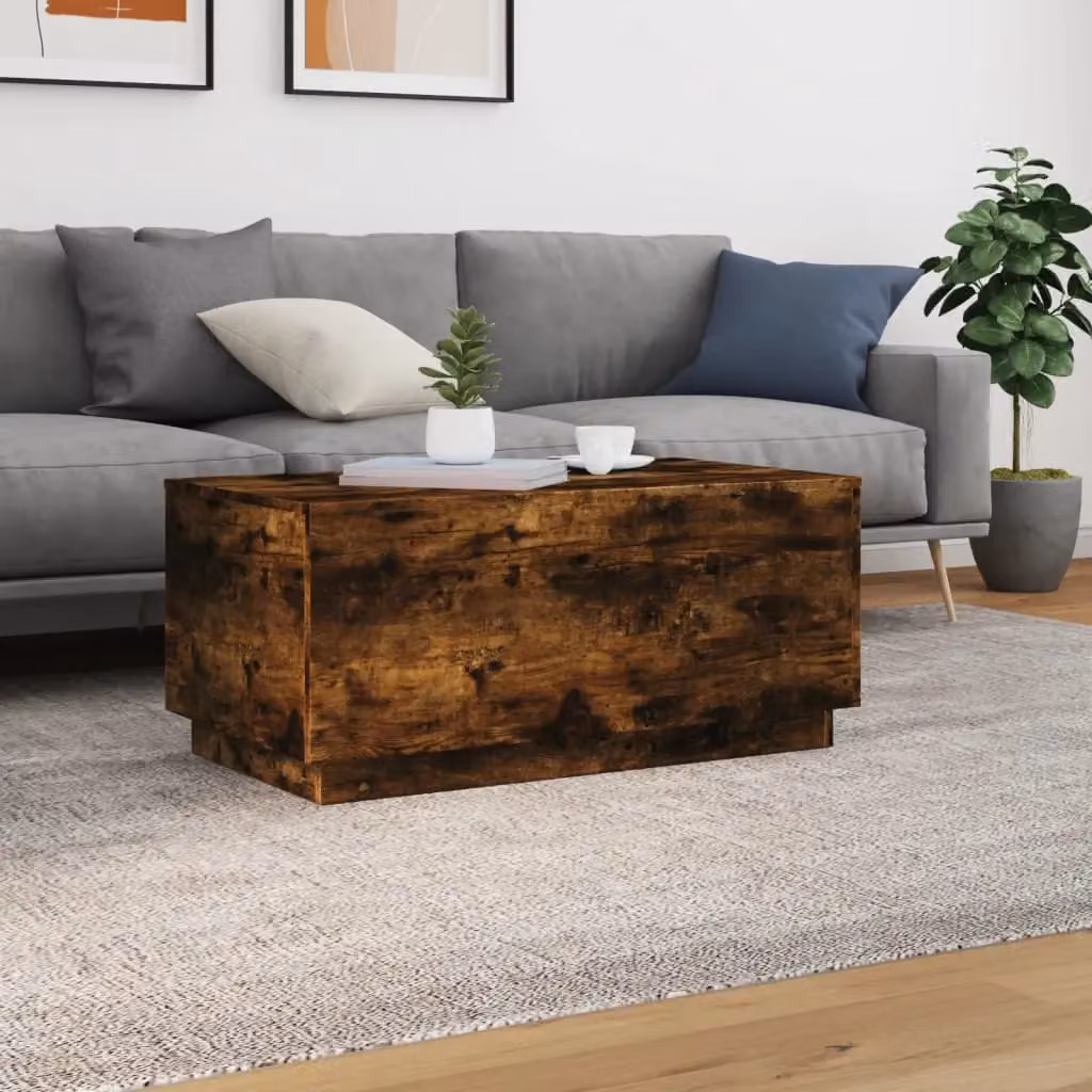 Berkfield Home Modern Rectangular Coffee Table with LED Lights in Smoked Oak Brown, W: 90 cm, D: 50 cm, H: 40 cm – 4