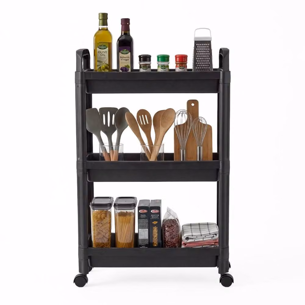 Costway 3-Tier Slim Rolling Storage Cart Bathroom and Kitchen Organiser with Handles and Wheels in Black – 2