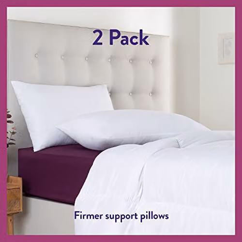 Slumberdown Feels Like Down Pillows 2 Pack, White, Firm Support for Side Sleepers, W: 74 cm, H: 48 cm – 2