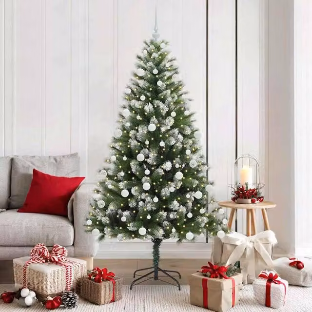 Berkfield Home Artificial Hinged Christmas Tree with Flocked Snow, Green, Height: 180 cm – 1