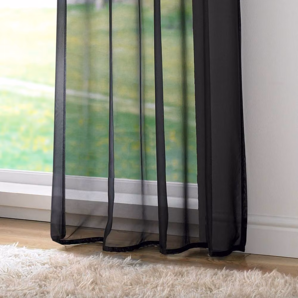 Luxury Living Black Voile Tab Top Curtain Pair with Crystal Tie Backs, Width: 145 cm, Drop: 137 cm – 3