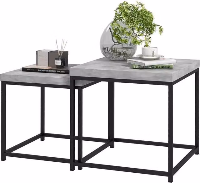 KORVIXA Grey Square Nesting Coffee Table Set of 2 with 3.5 cm Thick MDF Laminate Tabletop, W: 100 cm x D: 100 cm – 1