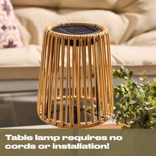 OHS Natural Rattan Solar Table Lamp with Dusk Sensor for Garden and Balcony – 5