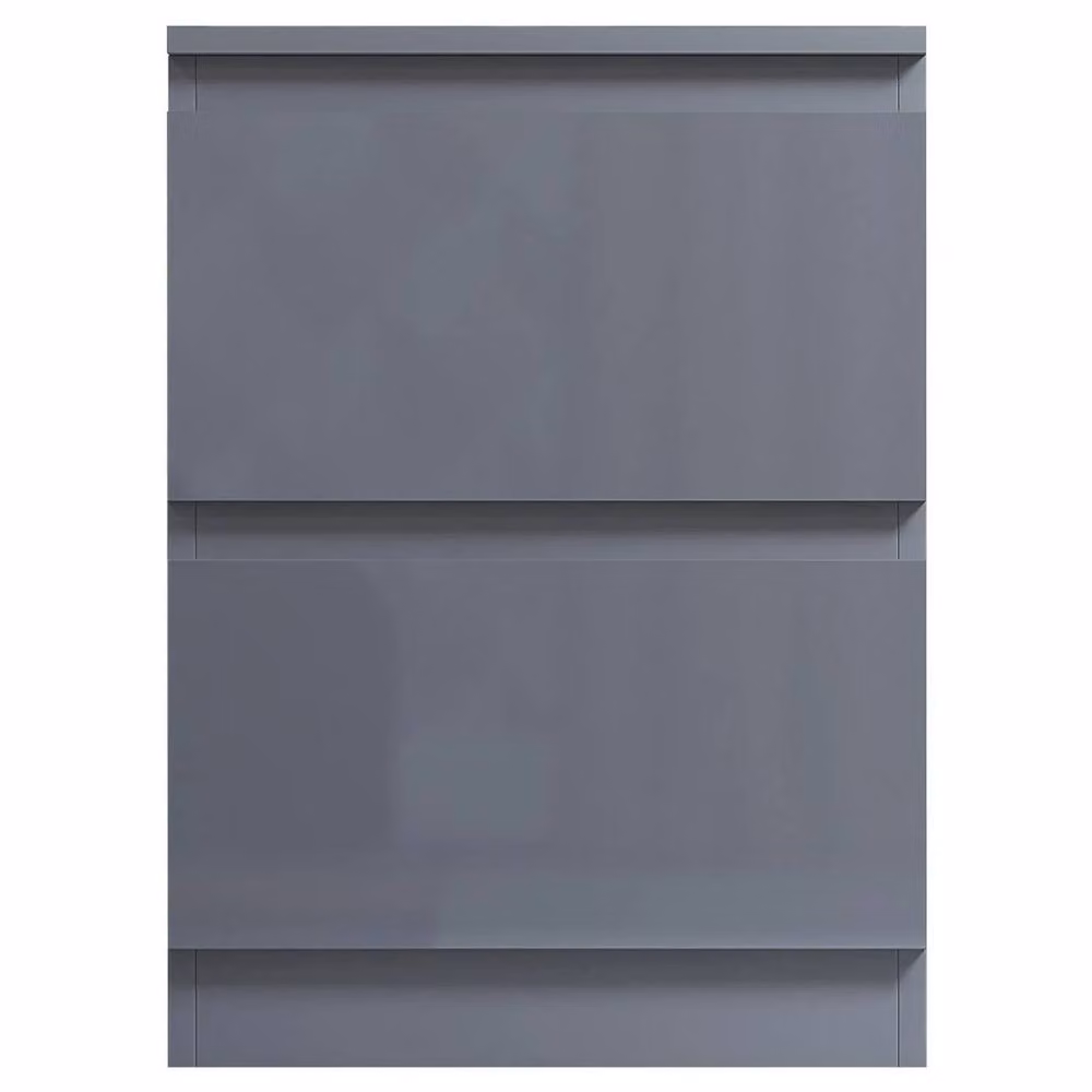 SPETLEK Grey Gloss 2 Drawer Bedside Cabinet with Modern Handleless Design – 2