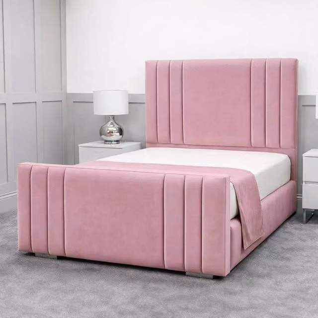 Living Comfort Bedz Canberra Double Upholstered Velvet Gas Lift Storage Bed in Pink, W/D/H: 140 x 200 cm