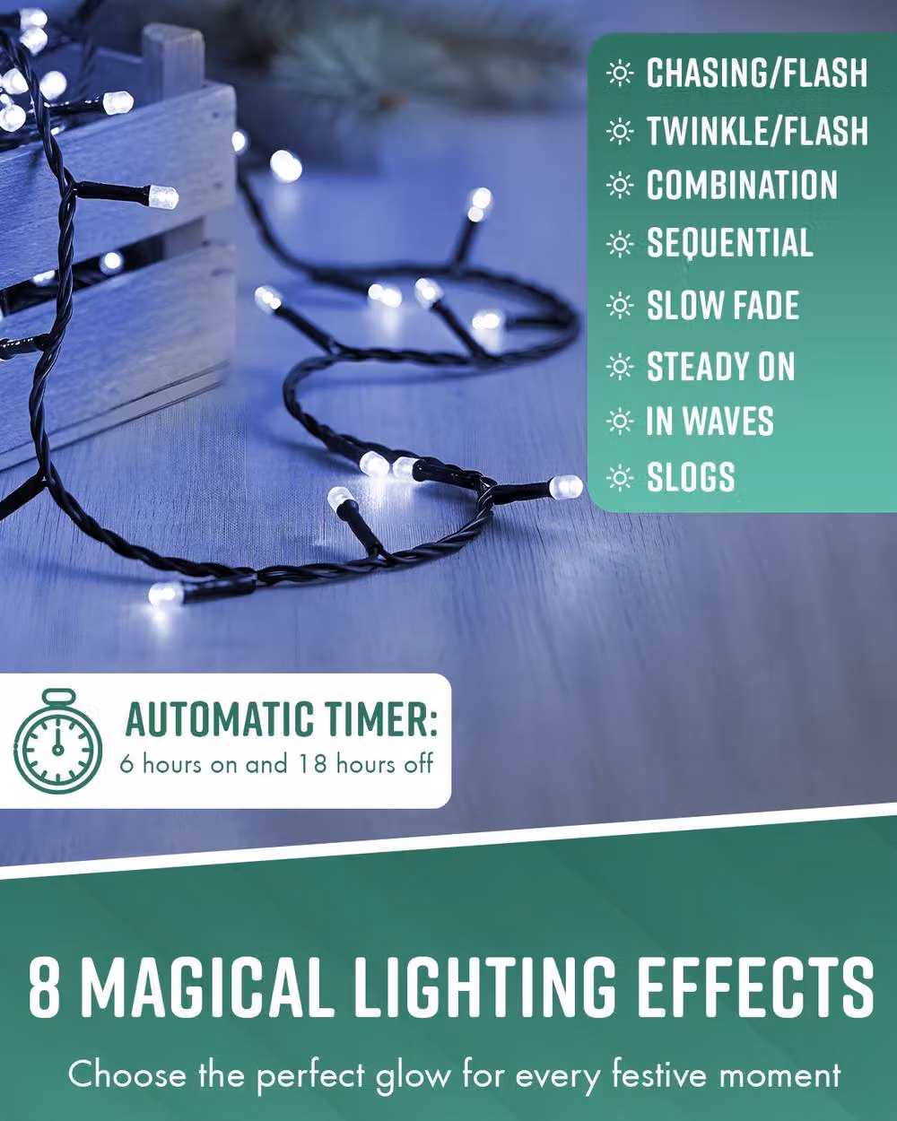 Globrite Blue and White LED String Fairy Lights with Remote Control and Timer, 1000 LED, 100m – 3