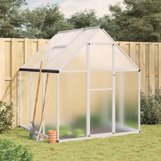 Berkfield Home Aluminium Greenhouse with Polycarbonate Panels and Base Frame, Silver, W/D/H: 169 x 169 x 195 cm – 1