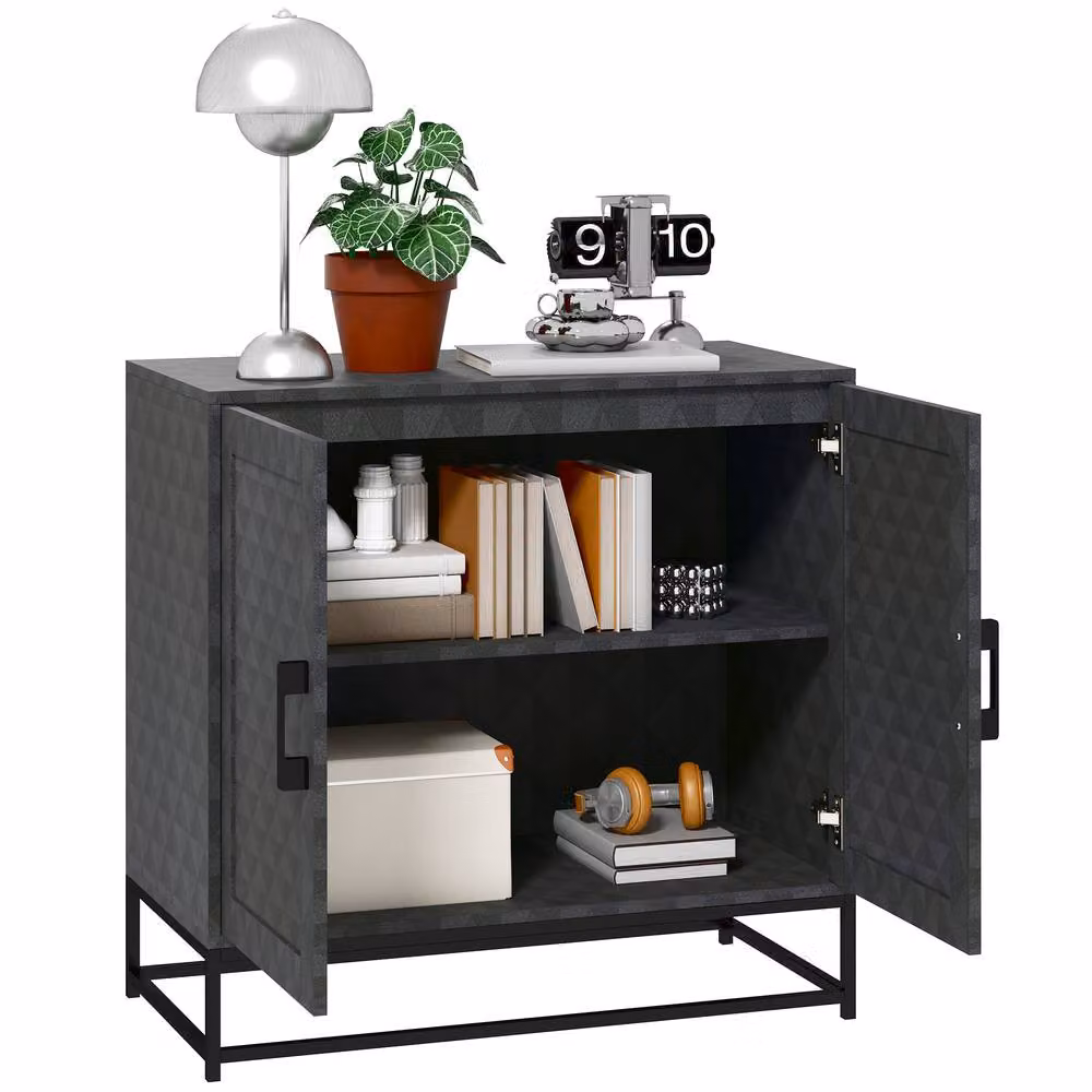 HOMCOM Modern Freestanding Sideboard with 2 Doors and Adjustable Shelf, Black – 2
