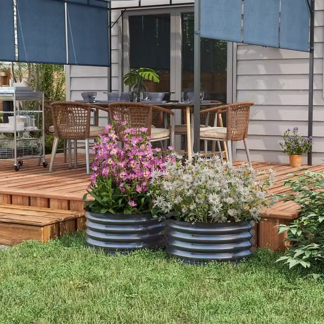 Outsunny Set of 2 Galvanised Steel Raised Garden Bed Planter Boxes in Dark Grey