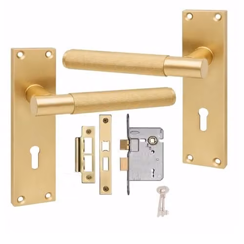 Golden Grace Victorian T-Bar Lock Door Handle Set in Gold and Brass Metal