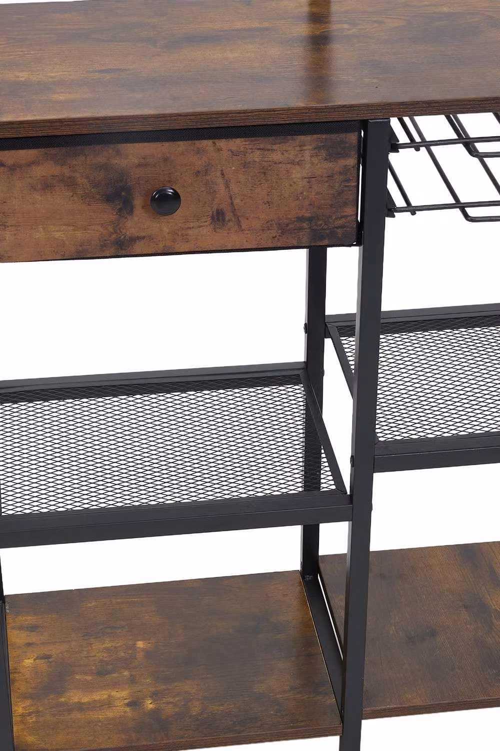 Living and Home Retro Coffee Station with Drawer in Brown Wood – 2